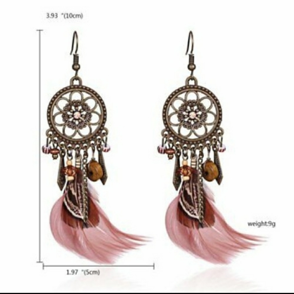 RELISTED Dreamcatcher boho gypsy feather earrings - Picture 2 of 3
